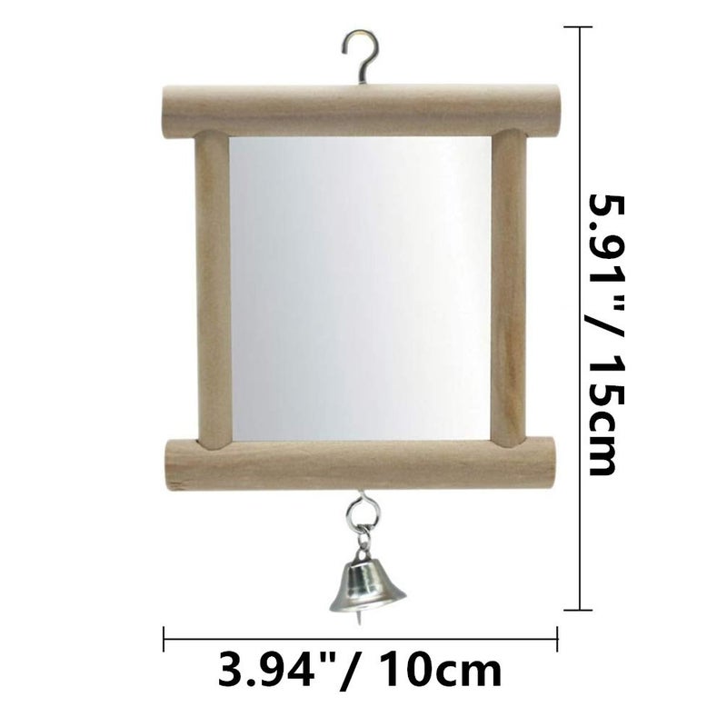Litewoo Bird Mirror Wooden Hanging Swing Interactive Play Toys for Small Parrot Budgies Macaw African Grey Parakeet Cockatiel Conure Lovebird Cage Accessories (Bird Mirror with Bell-ONE) - Image 2